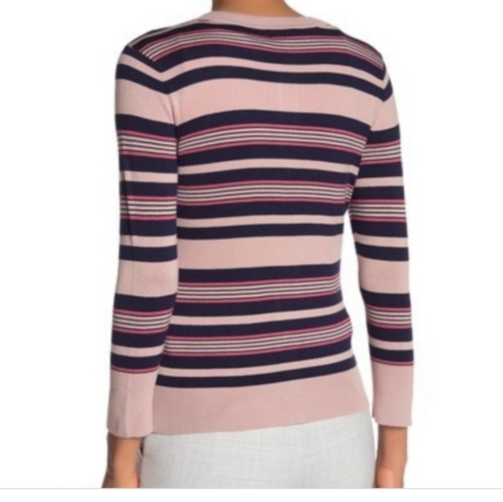NWT Halogen Striped Knit Cardigan Pink Navy Button Front - Picture 2 of 6